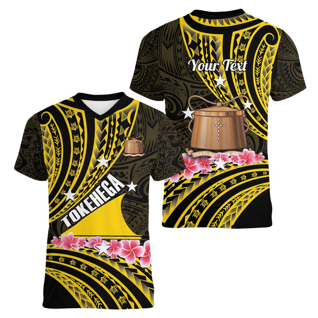Personalised Tokelau Tokehega Day Women V-Neck T-Shirt Tokelauan Tatau Black Color LT14 - Polynesian Pride
