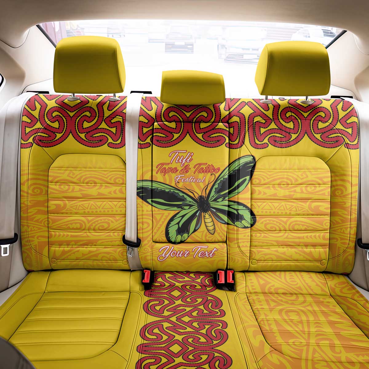 Personalised Tufi Tapa and Tattoo Festival Back Car Seat Cover PNG Oro Butterfly Tapa Pattern LT14 - Polynesian Pride