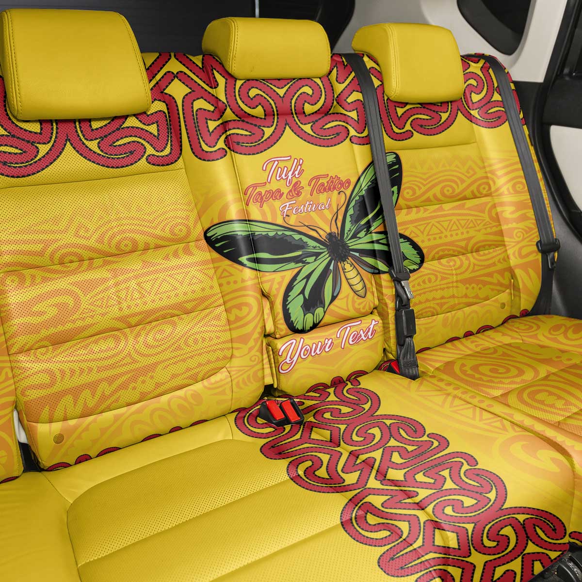 Personalised Tufi Tapa and Tattoo Festival Back Car Seat Cover PNG Oro Butterfly Tapa Pattern LT14 - Polynesian Pride