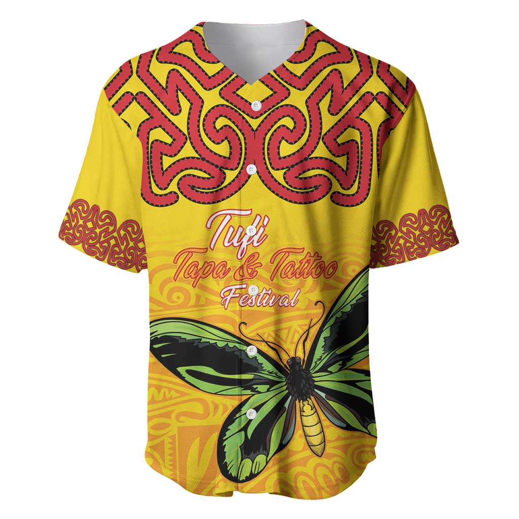 Personalised Tufi Tapa and Tattoo Festival Baseball Jersey PNG Oro Butterfly Tapa Pattern LT14 Yellow - Polynesian Pride