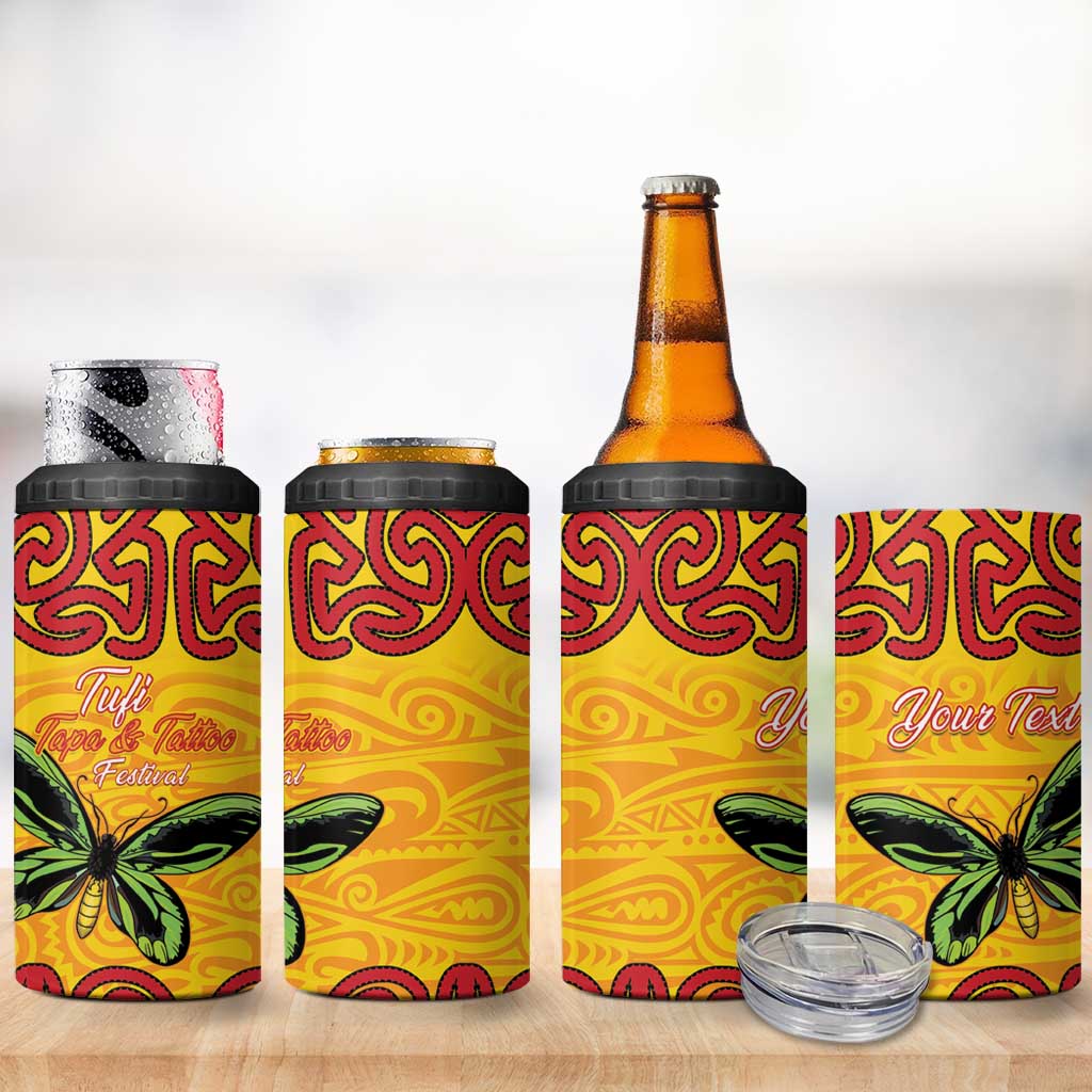 Personalised Tufi Tapa and Tattoo Festival 4 in 1 Can Cooler Tumbler PNG Oro Butterfly Tapa Pattern LT14 - Polynesian Pride