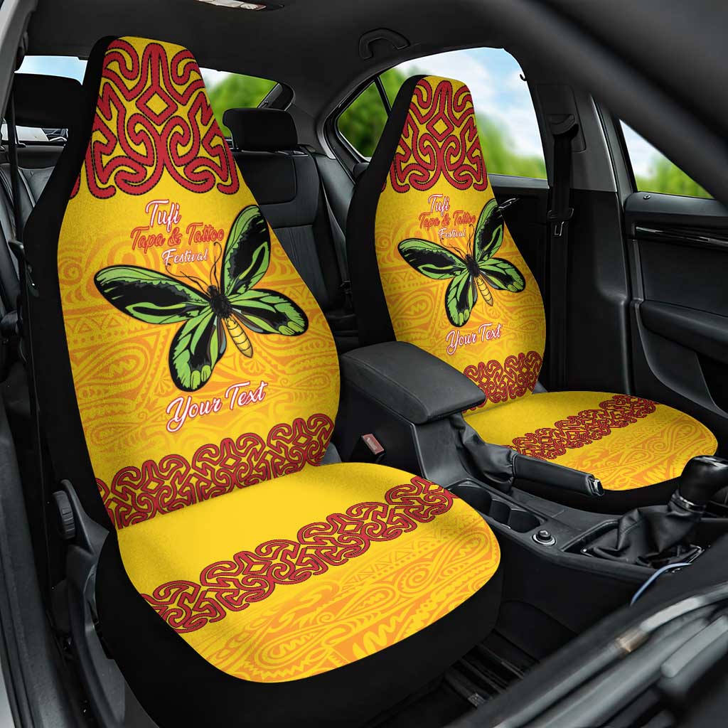 Personalised Tufi Tapa and Tattoo Festival Car Seat Cover PNG Oro Butterfly Tapa Pattern LT14 One Size Yellow - Polynesian Pride