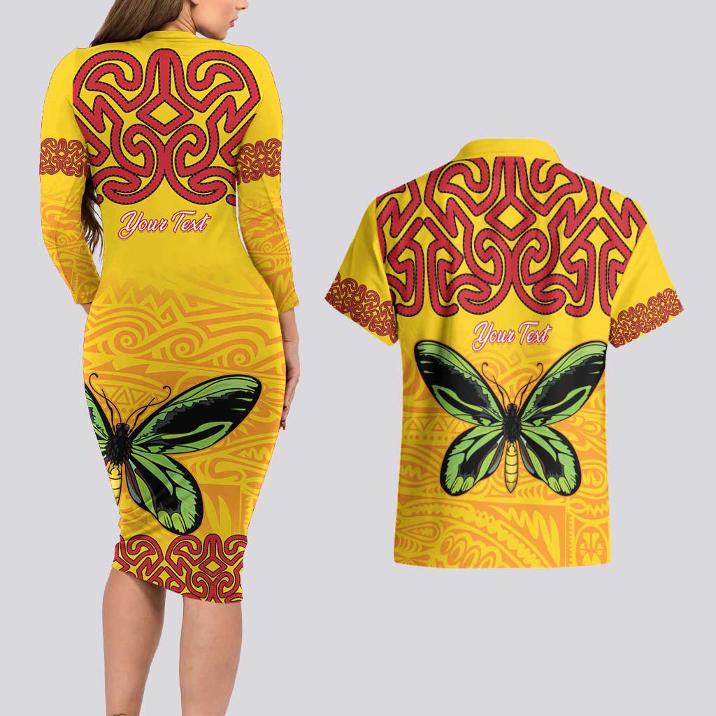 Personalised Tufi Tapa and Tattoo Festival Couples Matching Long Sleeve Bodycon Dress and Hawaiian Shirt PNG Oro Butterfly Tapa Pattern LT14 - Polynesian Pride