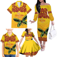 Personalised Tufi Tapa and Tattoo Festival Family Matching Off The Shoulder Long Sleeve Dress and Hawaiian Shirt PNG Oro Butterfly Tapa Pattern LT14 - Polynesian Pride