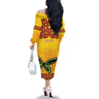 Personalised Tufi Tapa and Tattoo Festival Family Matching Off The Shoulder Long Sleeve Dress and Hawaiian Shirt PNG Oro Butterfly Tapa Pattern LT14 - Polynesian Pride