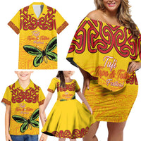 Personalised Tufi Tapa and Tattoo Festival Family Matching Off Shoulder Short Dress and Hawaiian Shirt PNG Oro Butterfly Tapa Pattern LT14 - Polynesian Pride