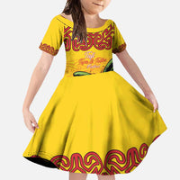 Personalised Tufi Tapa and Tattoo Festival Family Matching Summer Maxi Dress and Hawaiian Shirt PNG Oro Butterfly Tapa Pattern LT14 Daughter's Dress Yellow - Polynesian Pride