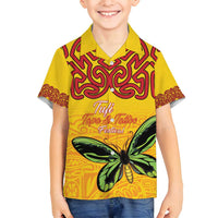Personalised Tufi Tapa and Tattoo Festival Family Matching Summer Maxi Dress and Hawaiian Shirt PNG Oro Butterfly Tapa Pattern LT14 Son's Shirt Yellow - Polynesian Pride
