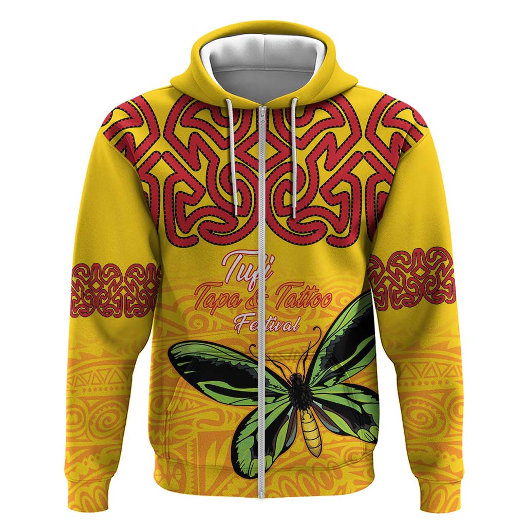 Personalised Tufi Tapa and Tattoo Festival Hoodie PNG Oro Butterfly Tapa Pattern LT14 Zip Hoodie Yellow - Polynesian Pride