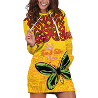 Personalised Tufi Tapa and Tattoo Festival Hoodie Dress PNG Oro Butterfly Tapa Pattern LT14 Yellow - Polynesian Pride