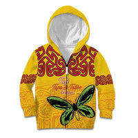 Personalised Tufi Tapa and Tattoo Festival Kid Hoodie PNG Oro Butterfly Tapa Pattern LT14 Zip Hoodie Yellow - Polynesian Pride