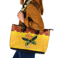 Personalised Tufi Tapa and Tattoo Festival Leather Tote Bag PNG Oro Butterfly Tapa Pattern LT14 Yellow - Polynesian Pride