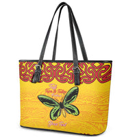 Personalised Tufi Tapa and Tattoo Festival Leather Tote Bag PNG Oro Butterfly Tapa Pattern LT14 - Polynesian Pride