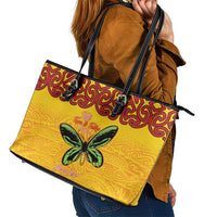 Personalised Tufi Tapa and Tattoo Festival Leather Tote Bag PNG Oro Butterfly Tapa Pattern LT14 - Polynesian Pride