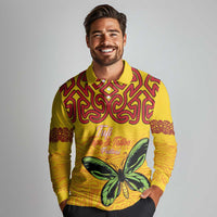 Personalised Tufi Tapa and Tattoo Festival Long Sleeve Polo Shirt PNG Oro Butterfly Tapa Pattern LT14 - Polynesian Pride