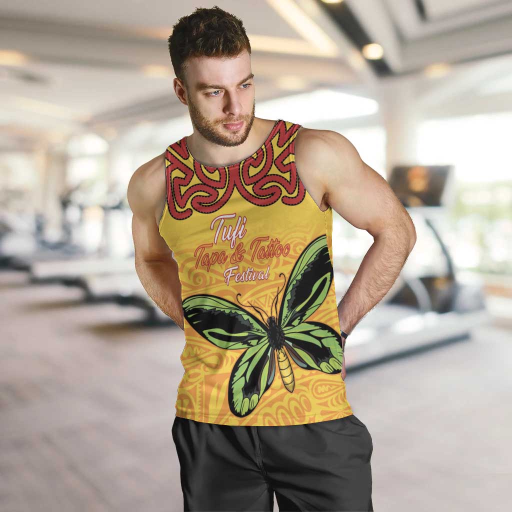 Personalised Tufi Tapa and Tattoo Festival Men Tank Top PNG Oro Butterfly Tapa Pattern LT14 Yellow - Polynesian Pride