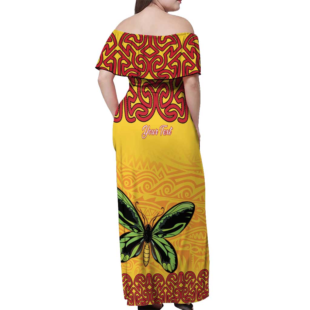 Personalised Tufi Tapa and Tattoo Festival Off Shoulder Maxi Dress PNG Oro Butterfly Tapa Pattern LT14 - Polynesian Pride