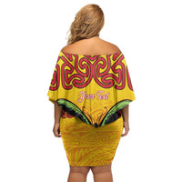 Personalised Tufi Tapa and Tattoo Festival Off Shoulder Short Dress PNG Oro Butterfly Tapa Pattern LT14 - Polynesian Pride