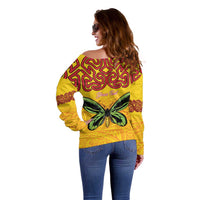 Personalised Tufi Tapa and Tattoo Festival Off Shoulder Sweater PNG Oro Butterfly Tapa Pattern LT14 - Polynesian Pride