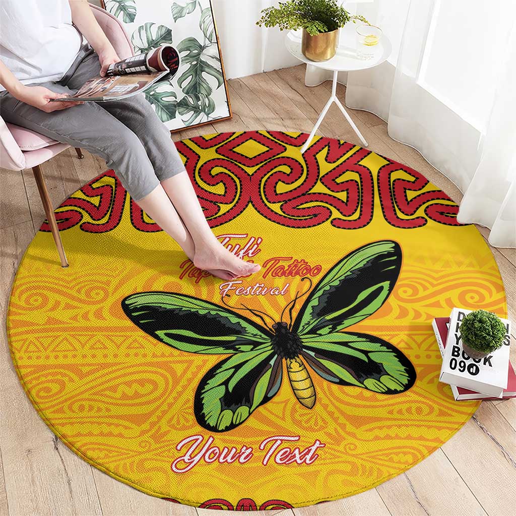 Personalised Tufi Tapa and Tattoo Festival Round Carpet PNG Oro Butterfly Tapa Pattern LT14 - Polynesian Pride