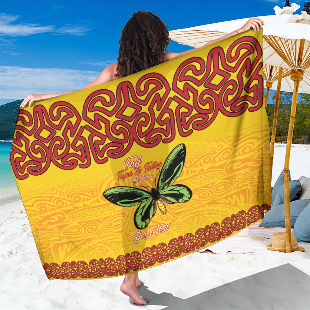 Personalised Tufi Tapa and Tattoo Festival Sarong PNG Oro Butterfly Tapa Pattern LT14 One Size 44 x 66 inches Yellow - Polynesian Pride