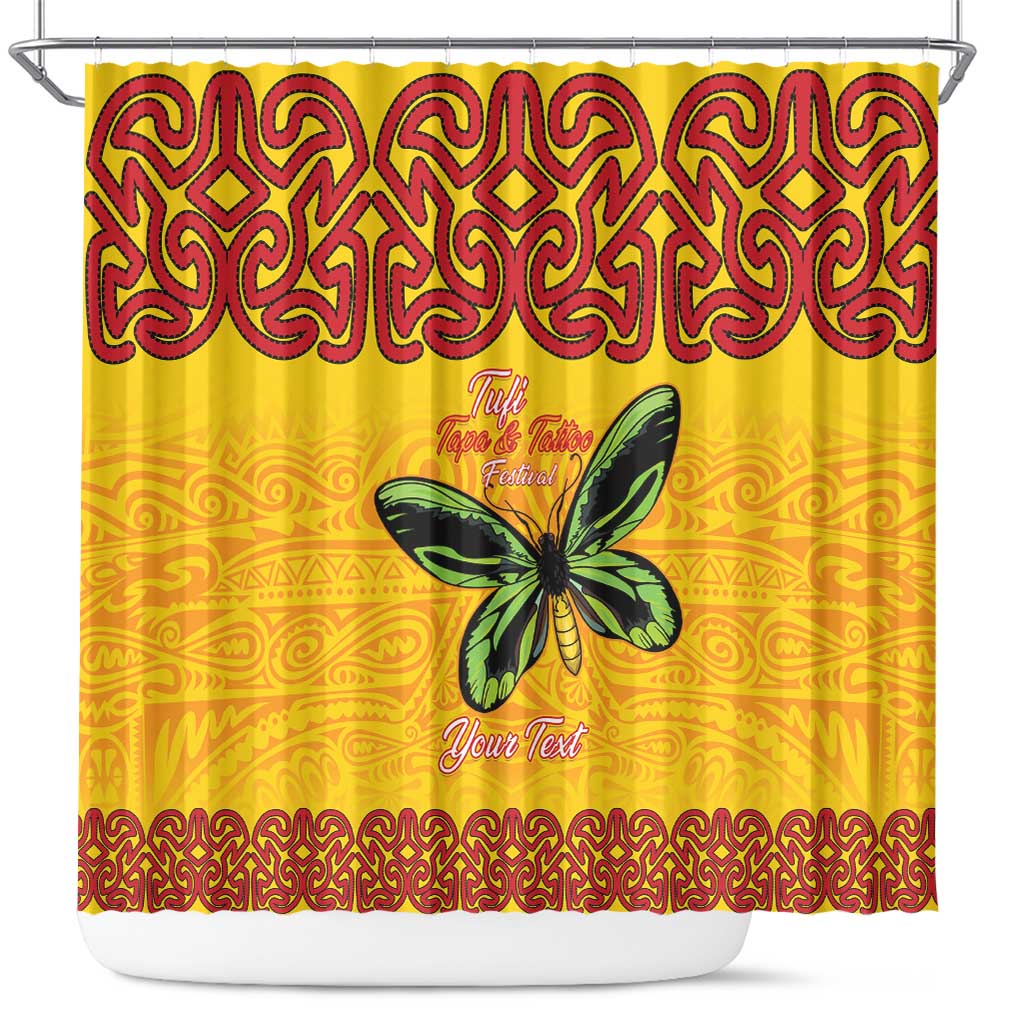 Personalised Tufi Tapa and Tattoo Festival Shower Curtain PNG Oro Butterfly Tapa Pattern LT14 Yellow - Polynesian Pride
