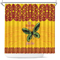 Personalised Tufi Tapa and Tattoo Festival Shower Curtain PNG Oro Butterfly Tapa Pattern LT14 Yellow - Polynesian Pride