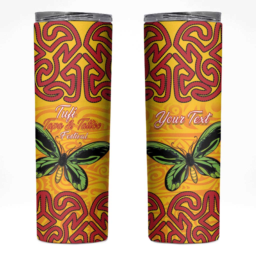 Personalised Tufi Tapa and Tattoo Festival Skinny Tumbler PNG Oro Butterfly Tapa Pattern LT14 Yellow - Polynesian Pride