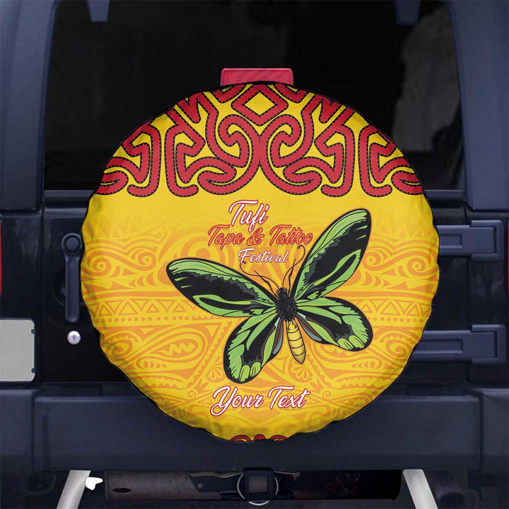 Personalised Tufi Tapa and Tattoo Festival Spare Tire Cover PNG Oro Butterfly Tapa Pattern LT14 No hole Yellow - Polynesian Pride