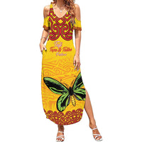 Personalised Tufi Tapa and Tattoo Festival Summer Maxi Dress PNG Oro Butterfly Tapa Pattern LT14 Women Yellow - Polynesian Pride