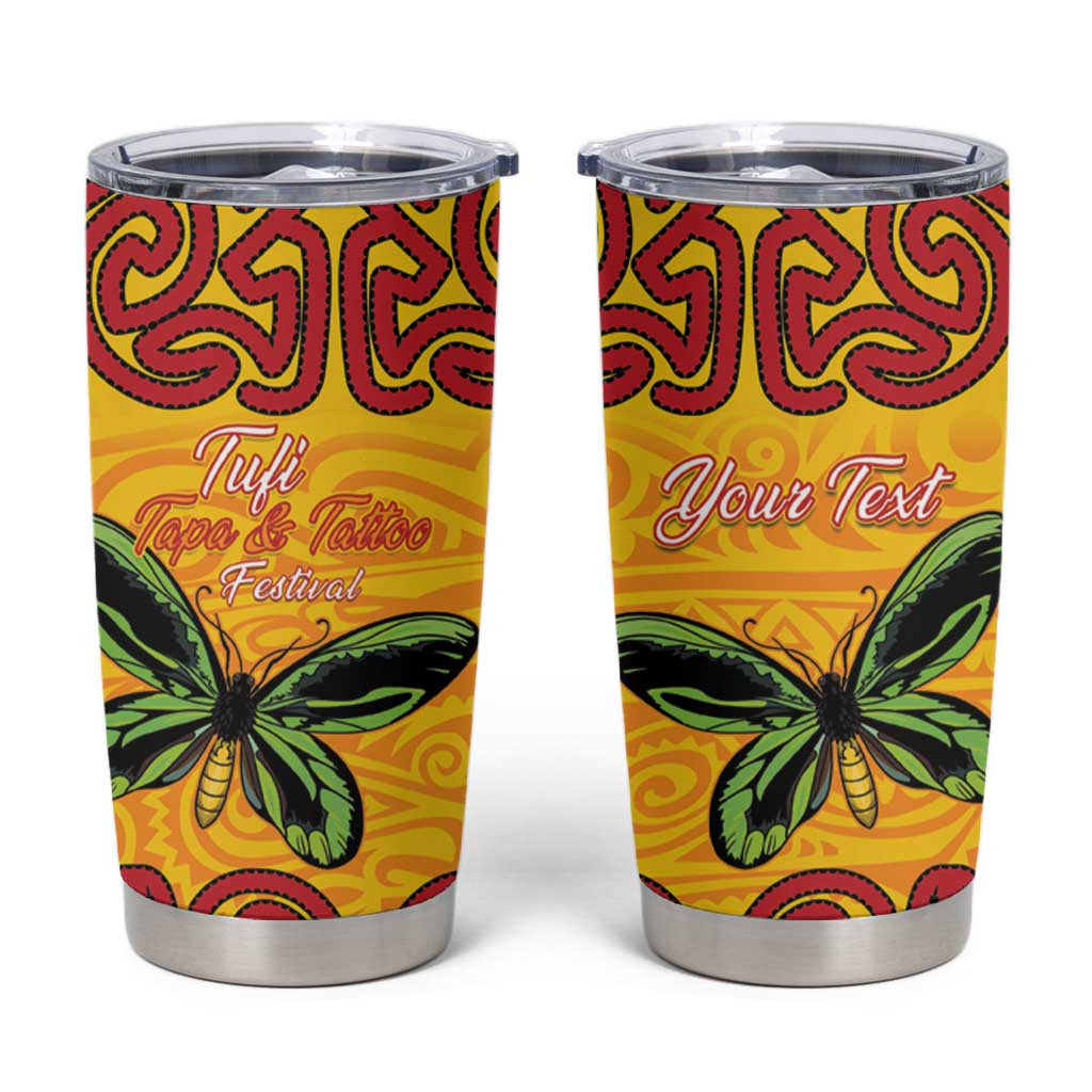 Personalised Tufi Tapa and Tattoo Festival Tumbler Cup PNG Oro Butterfly Tapa Pattern LT14 Yellow - Polynesian Pride