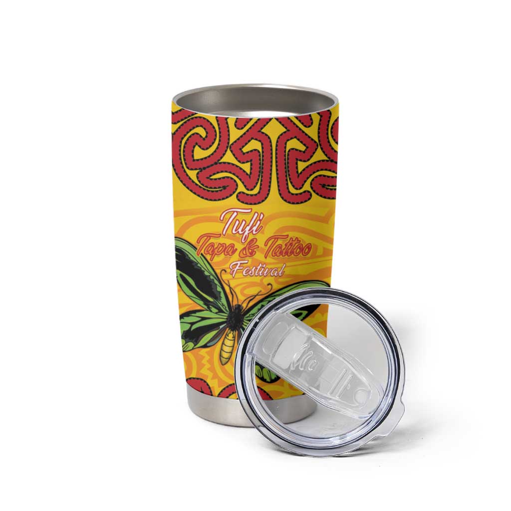 Personalised Tufi Tapa and Tattoo Festival Tumbler Cup PNG Oro Butterfly Tapa Pattern LT14 - Polynesian Pride