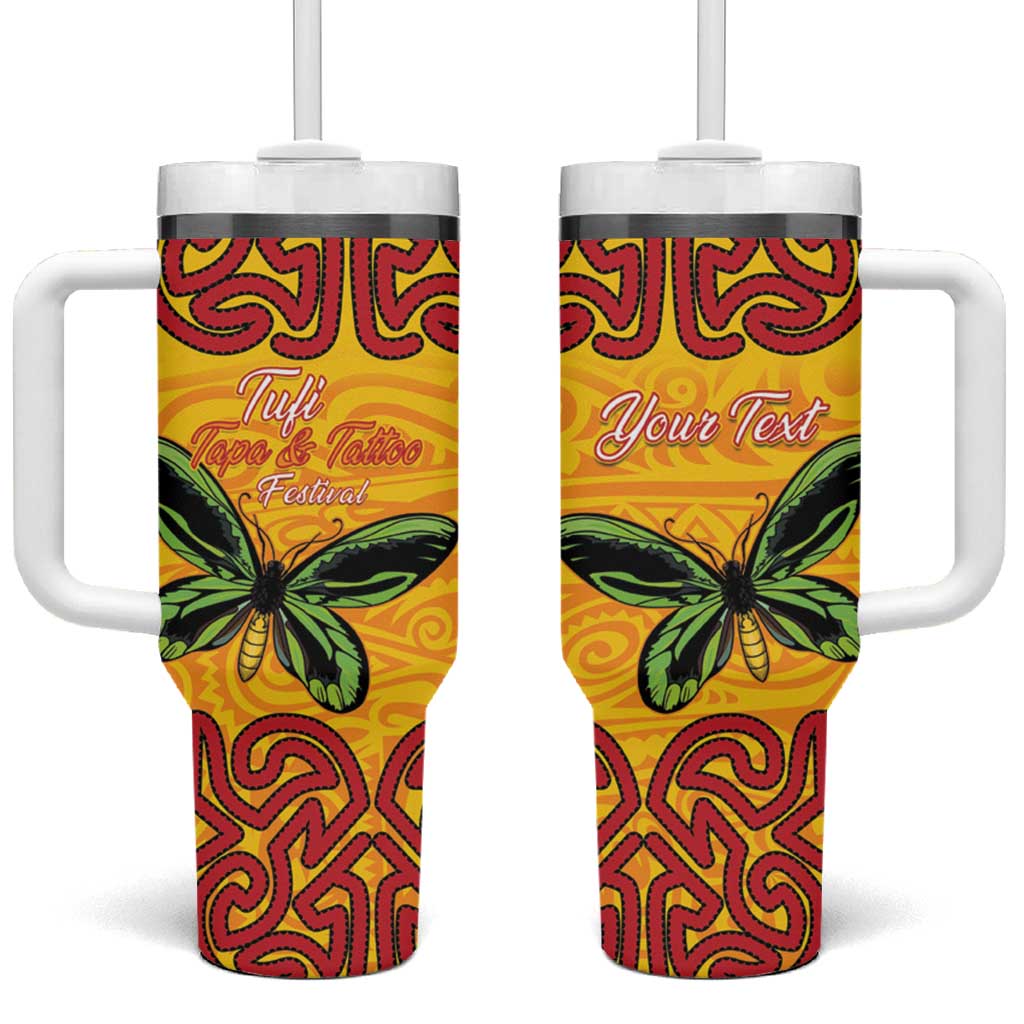 Personalised Tufi Tapa and Tattoo Festival Tumbler With Handle PNG Oro Butterfly Tapa Pattern LT14 One Size: 40 oz Yellow - Polynesian Pride