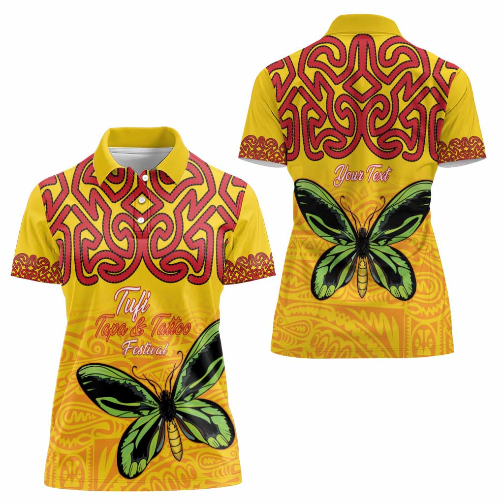Personalised Tufi Tapa and Tattoo Festival Women Polo Shirt PNG Oro Butterfly Tapa Pattern - Polynesian Pride