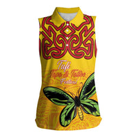 Personalised Tufi Tapa and Tattoo Festival Women Sleeveless Polo Shirt PNG Oro Butterfly Tapa Pattern LT14 Female Yellow - Polynesian Pride