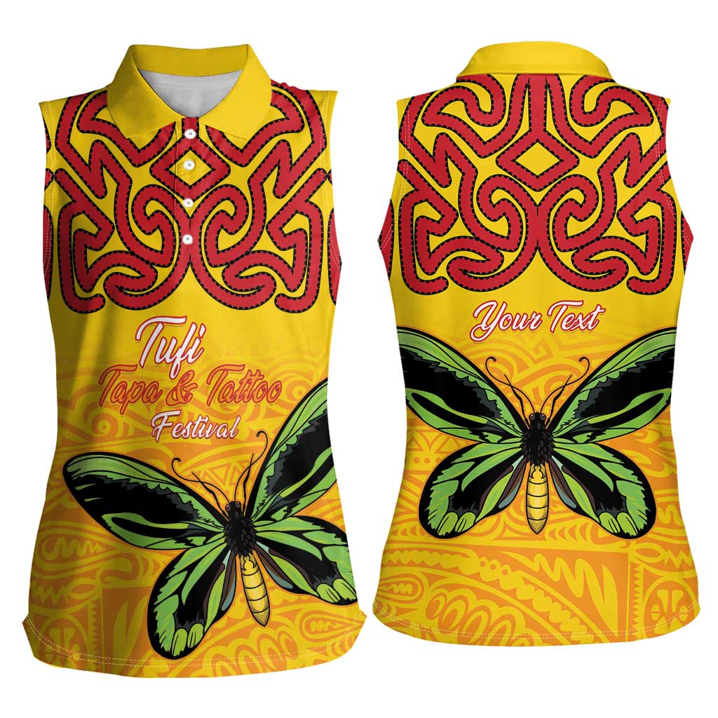 Personalised Tufi Tapa and Tattoo Festival Women Sleeveless Polo Shirt PNG Oro Butterfly Tapa Pattern LT14 - Polynesian Pride