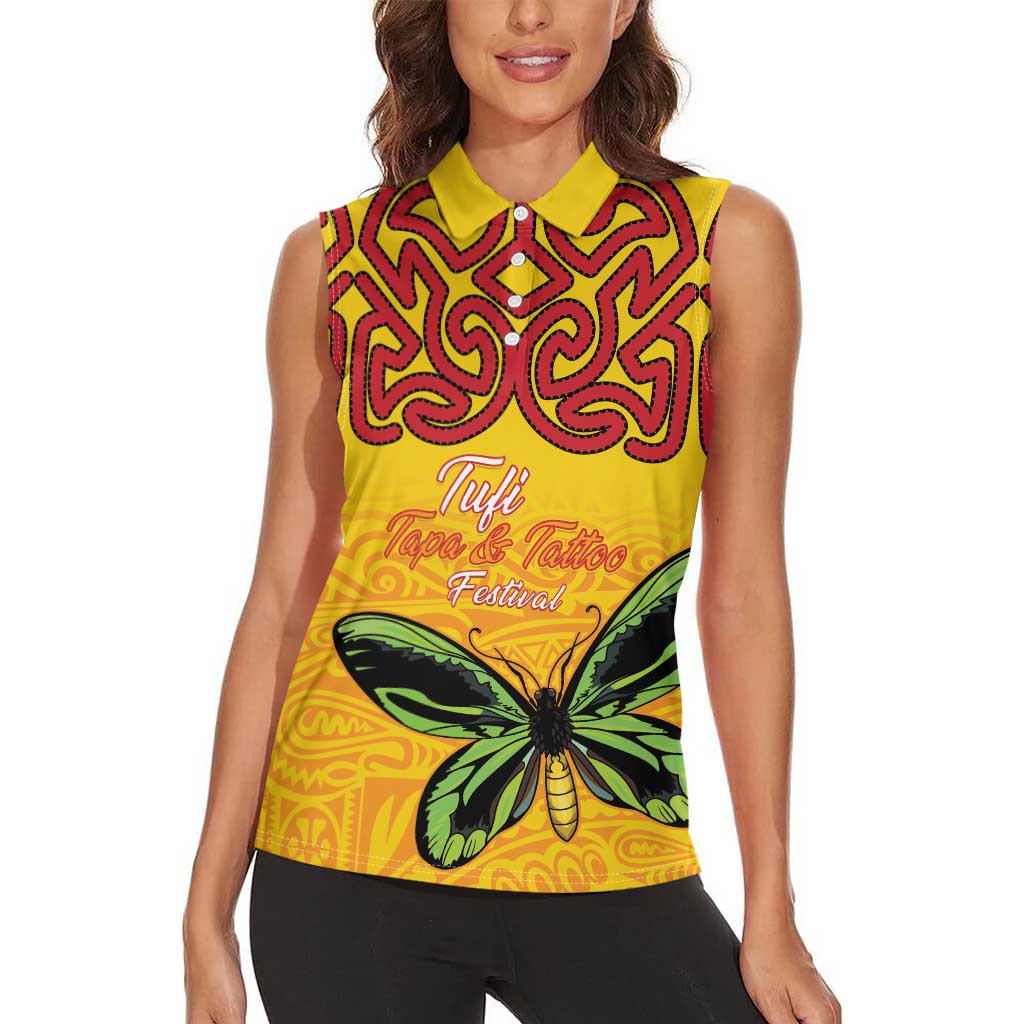 Personalised Tufi Tapa and Tattoo Festival Women Sleeveless Polo Shirt PNG Oro Butterfly Tapa Pattern LT14 - Polynesian Pride