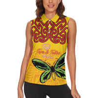 Personalised Tufi Tapa and Tattoo Festival Women Sleeveless Polo Shirt PNG Oro Butterfly Tapa Pattern LT14 - Polynesian Pride