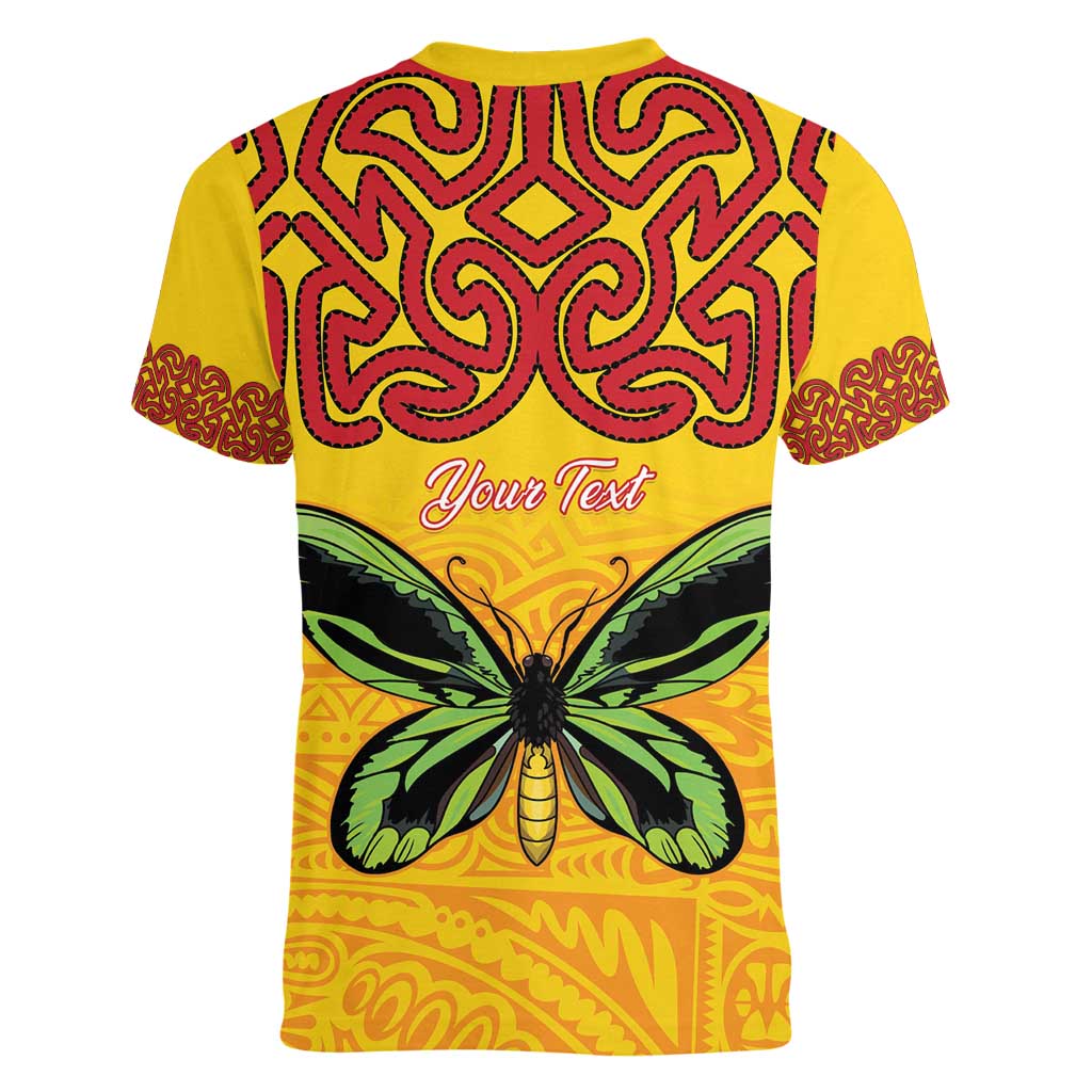 Personalised Tufi Tapa and Tattoo Festival Women V-Neck T-Shirt PNG Oro Butterfly Tapa Pattern LT14 - Polynesian Pride