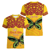 Personalised Tufi Tapa and Tattoo Festival Women V-Neck T-Shirt PNG Oro Butterfly Tapa Pattern LT14 - Polynesian Pride