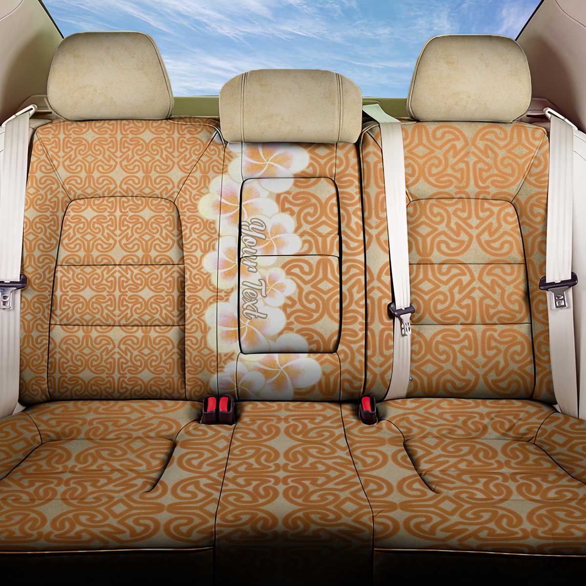 Personalised Tufi Tapa and Tattoo Festival Back Car Seat Cover Oro Tapa Cloth With Plumeria LT14 One Size Brown - Polynesian Pride