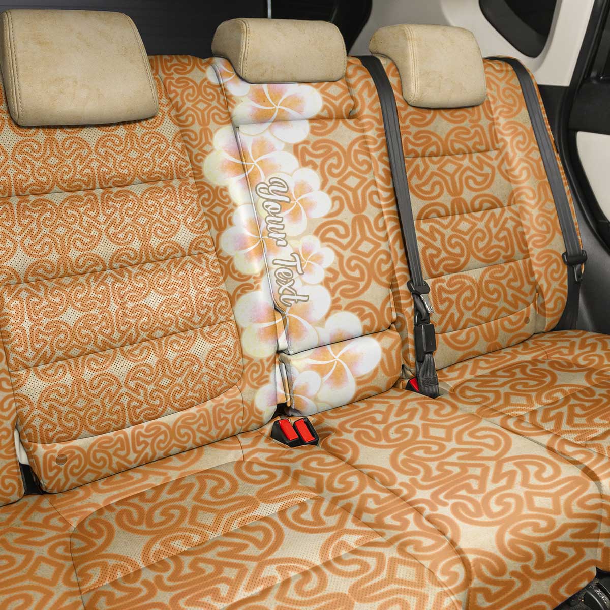 Personalised Tufi Tapa and Tattoo Festival Back Car Seat Cover Oro Tapa Cloth With Plumeria LT14 - Polynesian Pride