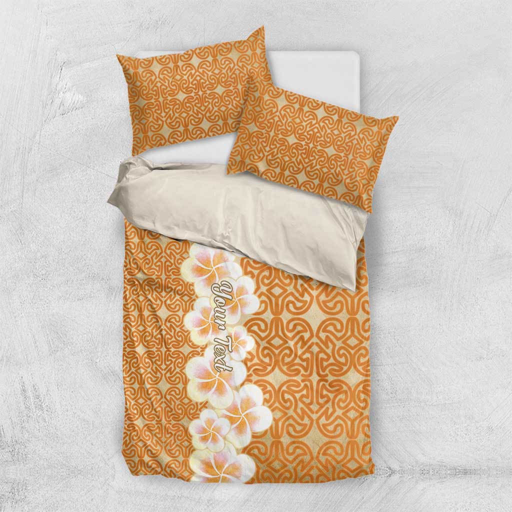 Personalised Tufi Tapa and Tattoo Festival Bedding Set Oro Tapa Cloth With Plumeria LT14 US Twin 172cm x 218cm Brown - Polynesian Pride