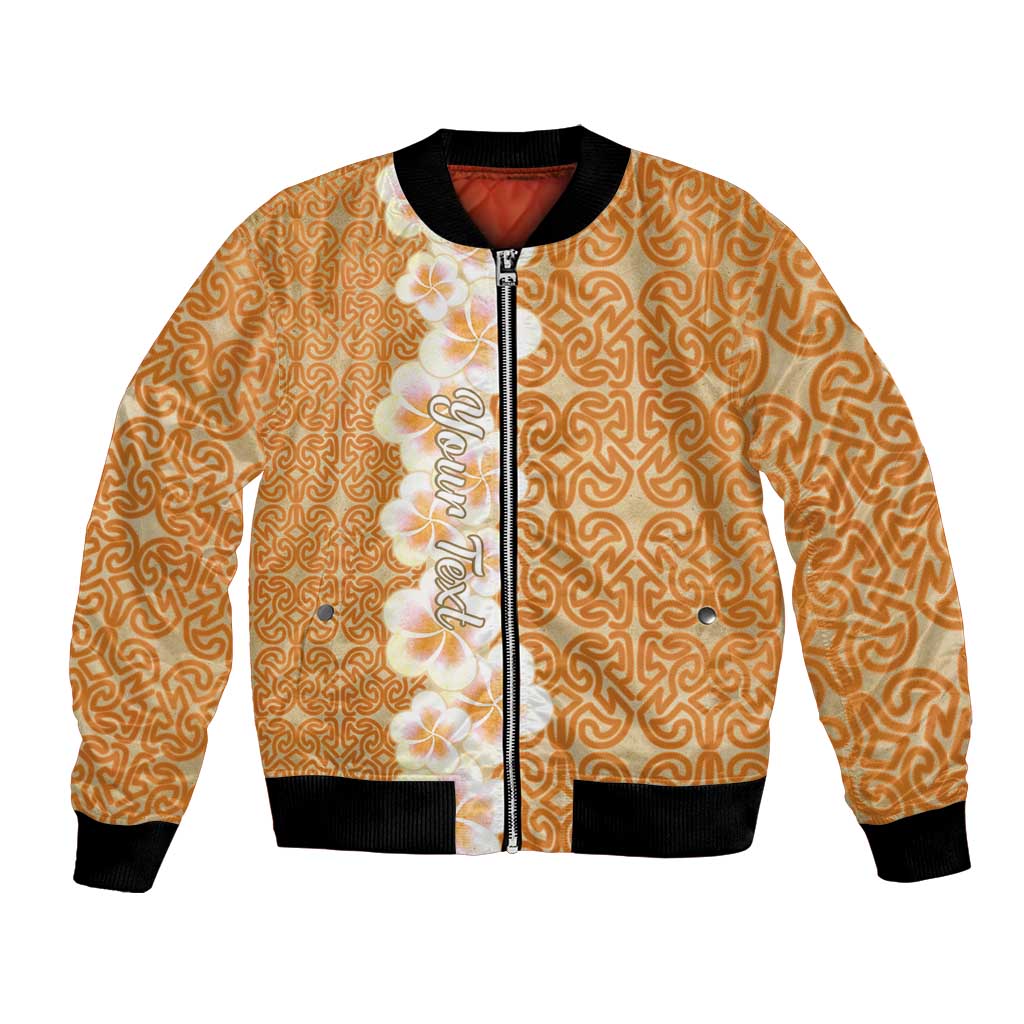 Personalised Tufi Tapa and Tattoo Festival Bomber Jacket Oro Tapa Cloth With Plumeria LT14 Unisex Brown - Polynesian Pride