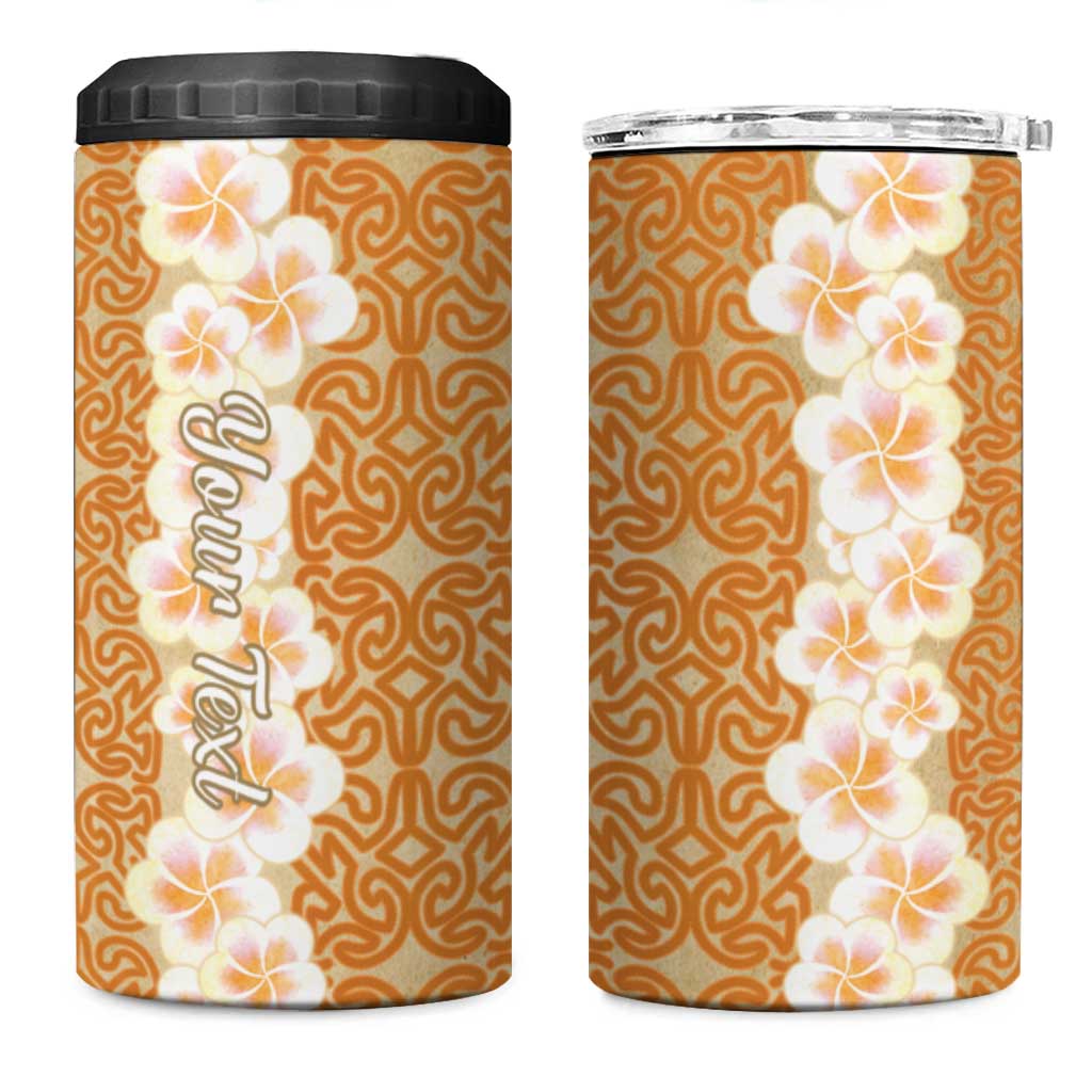 Personalised Tufi Tapa and Tattoo Festival 4 in 1 Can Cooler Tumbler Oro Tapa Cloth With Plumeria LT14 One Size: 16 oz Brown - Polynesian Pride