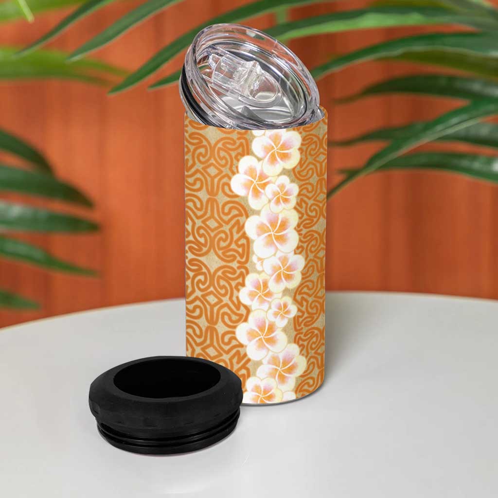 Personalised Tufi Tapa and Tattoo Festival 4 in 1 Can Cooler Tumbler Oro Tapa Cloth With Plumeria LT14 - Polynesian Pride