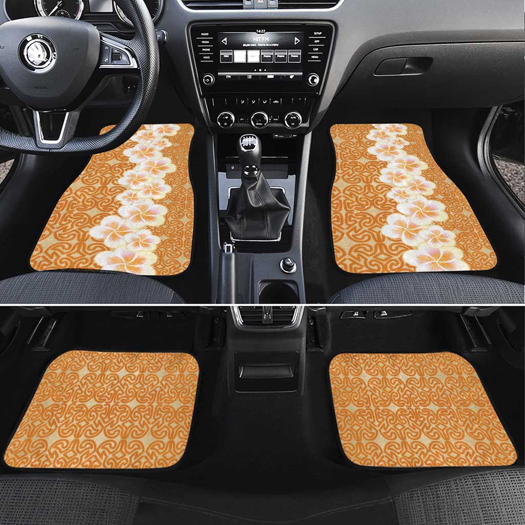 Personalised Tufi Tapa and Tattoo Festival Car Mats Oro Tapa Cloth With Plumeria LT14 Set 4pcs Brown - Polynesian Pride