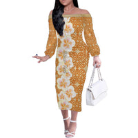 Personalised Tufi Tapa and Tattoo Festival Family Matching Off The Shoulder Long Sleeve Dress and Hawaiian Shirt Oro Tapa Cloth With Plumeria LT14 Mom's Dress Brown - Polynesian Pride