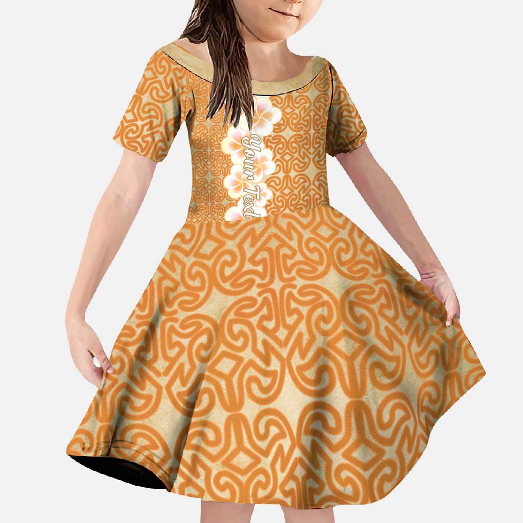 Personalised Tufi Tapa and Tattoo Festival Family Matching Off Shoulder Maxi Dress and Hawaiian Shirt Oro Tapa Cloth With Plumeria LT14 Daughter's Dress Brown - Polynesian Pride