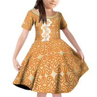 Personalised Tufi Tapa and Tattoo Festival Family Matching Off Shoulder Short Dress and Hawaiian Shirt Oro Tapa Cloth With Plumeria LT14 Daughter's Dress Brown - Polynesian Pride